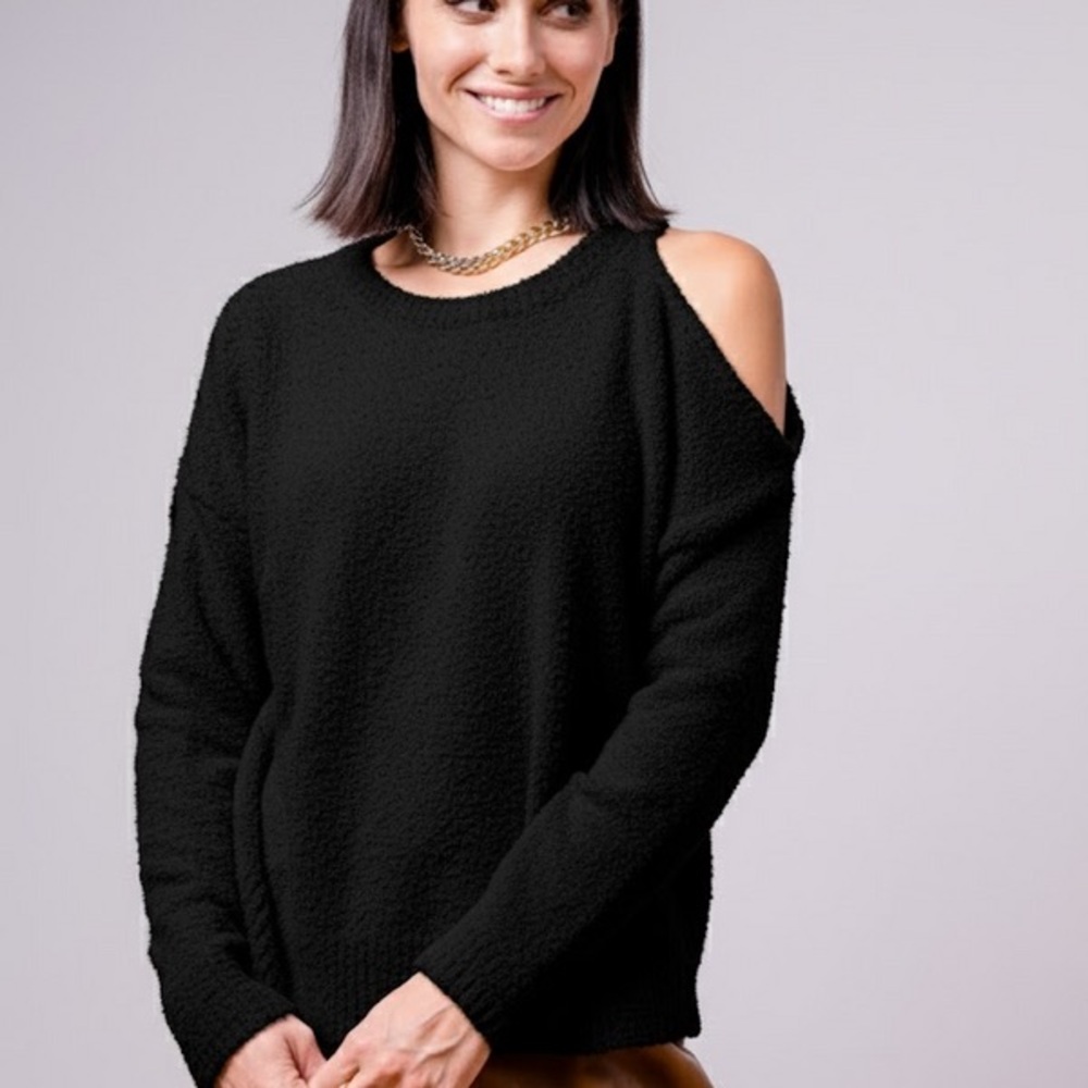 Central Park West NY Black Batwing Cold Shoulder Sweater Size M